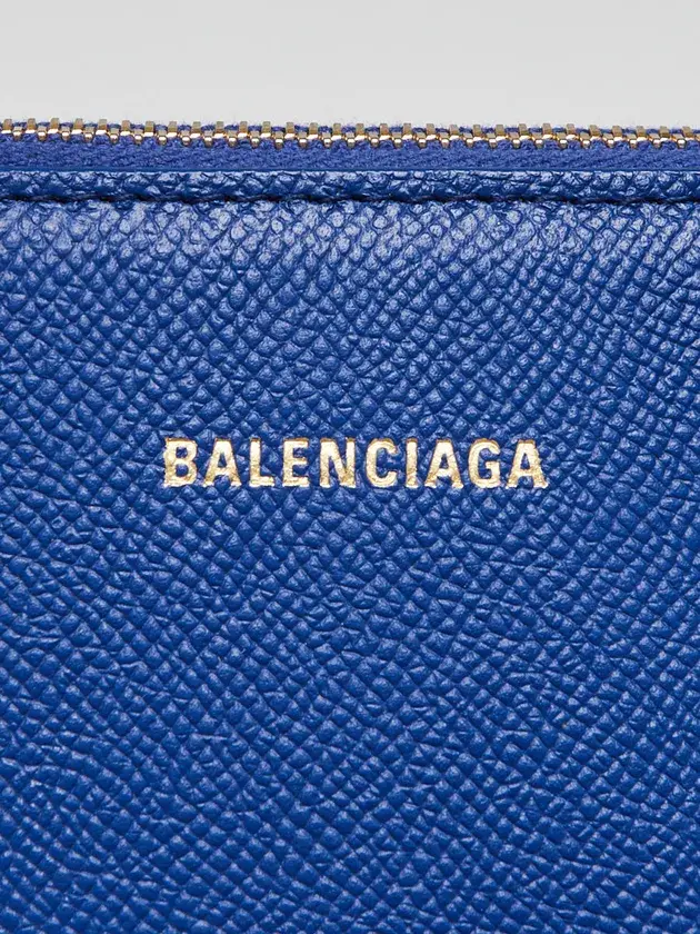 Thumbnail: Balenciaga Blue Stamped Calfskin Leather Small Ville Satchel