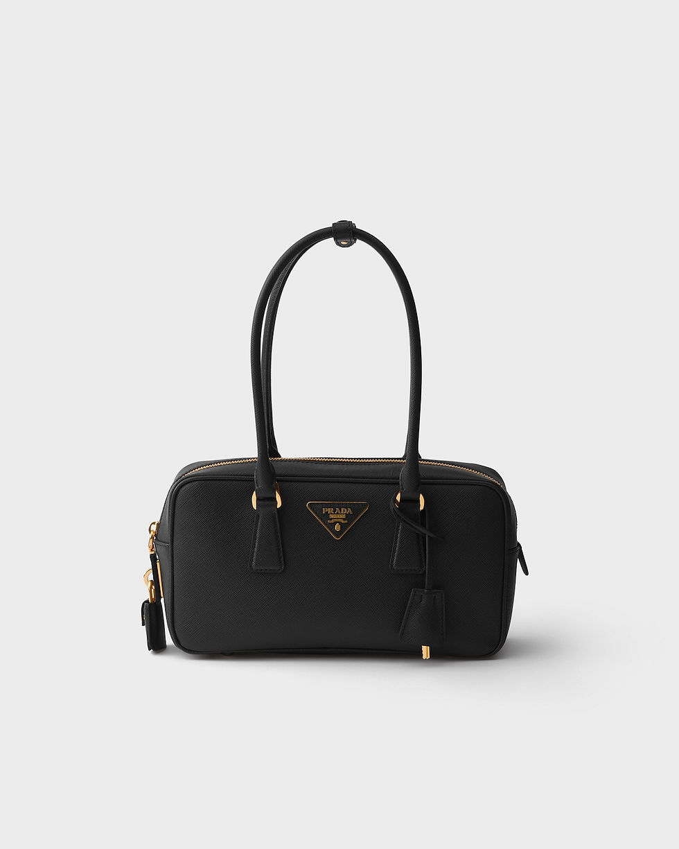 Prada small rectangular top-handle bag in black Saffiano leather – front view