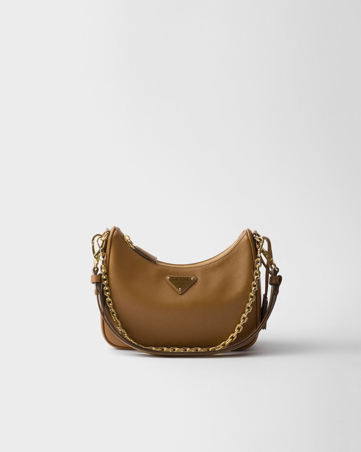 Prada Re-Edition mini bag in caramel Saffiano leather – front view