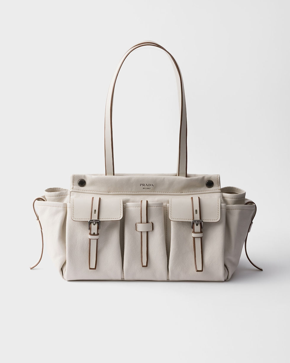 Prada Route large tote bag in chalk white calfskin – front view