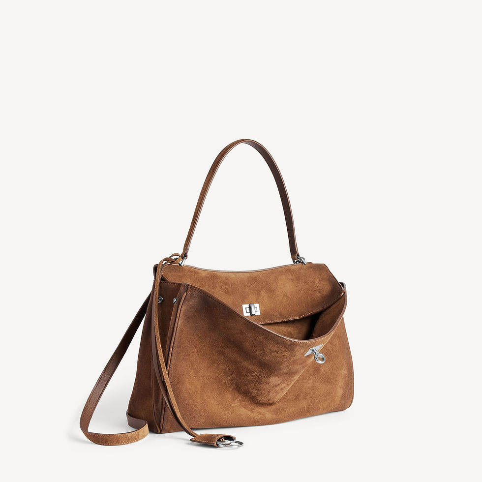 Thumbnail: Balenciaga Rodeo Small camel suede handbag carried by the top handle