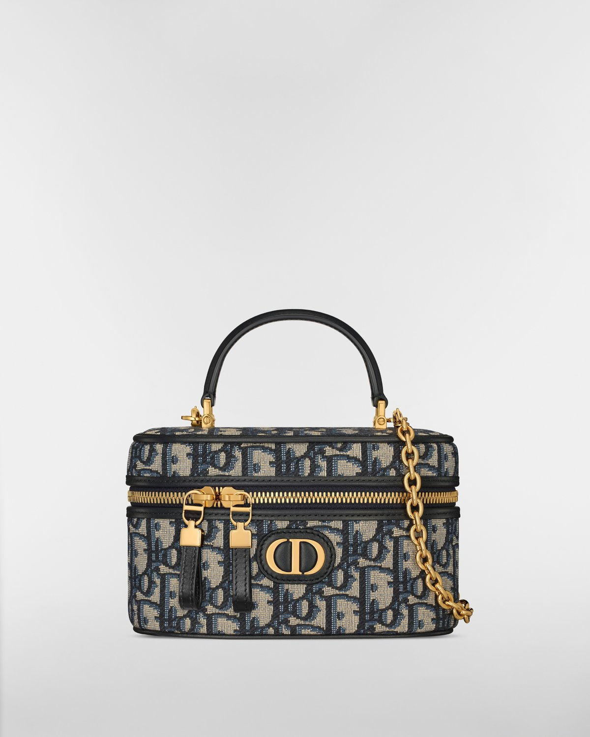 Dior 30 Montaigne Mini Vanity Case in blue Dior Oblique jacquard – front view