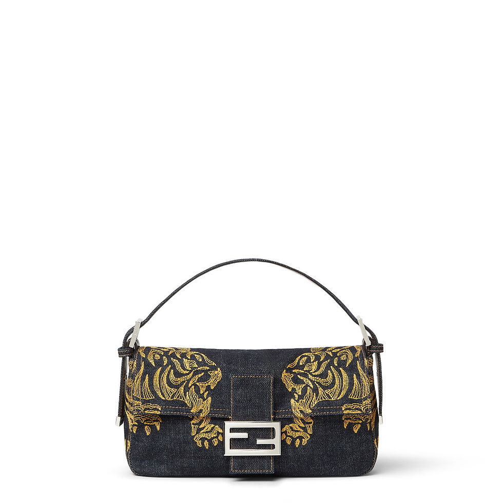 Fendi Baguette 26424 bag in dark blue tiger-embroidered denim – front view