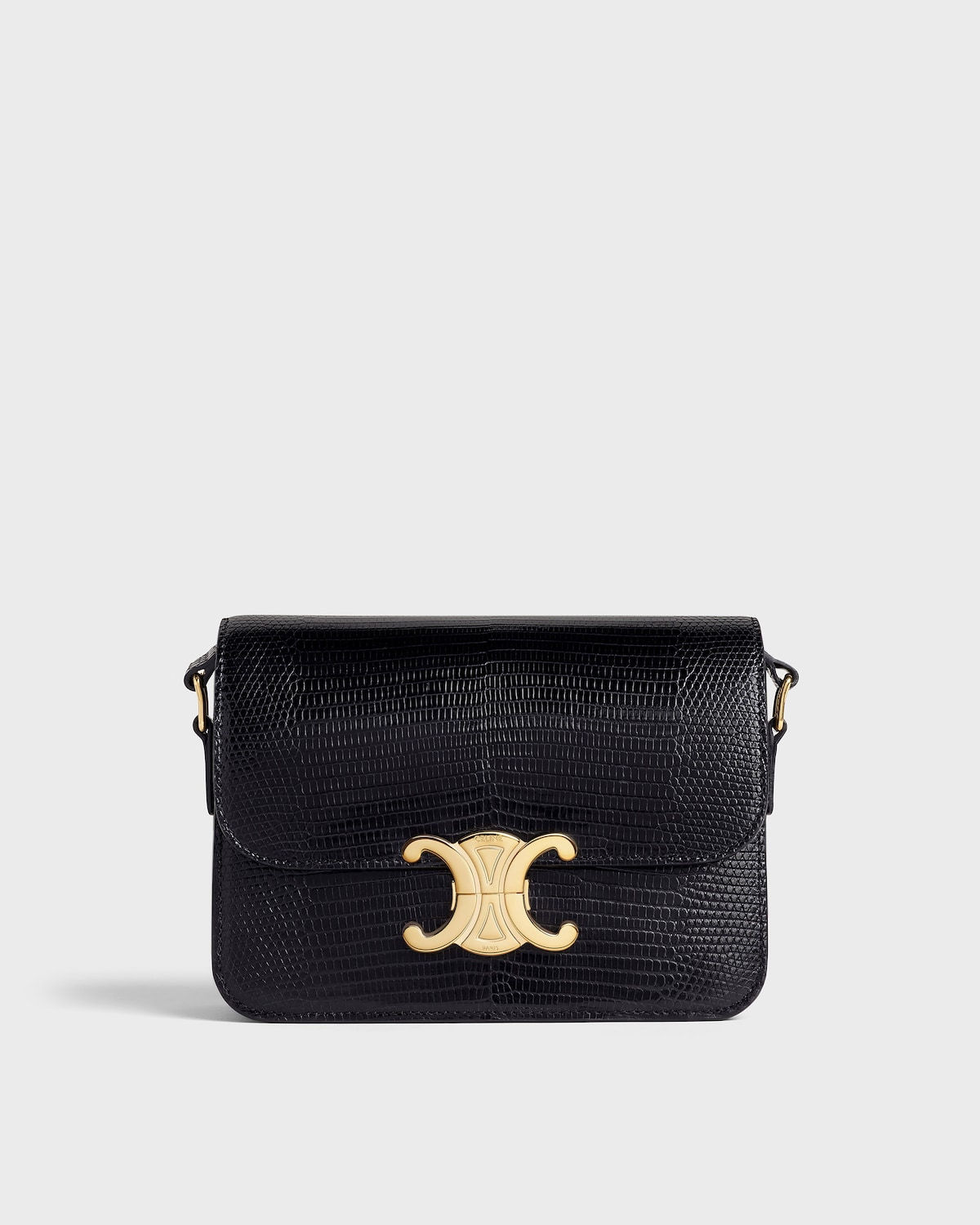 Celine Teen Triomphe bag in black lizard – front view