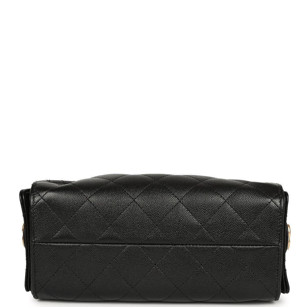 Thumbnail: Base of the black caviar mini hobo bag showing its structured, quilted underside