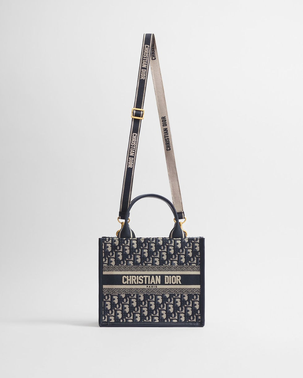Dior Small Book Tote in blue Dior Oblique embroidery and calfskin – view 2