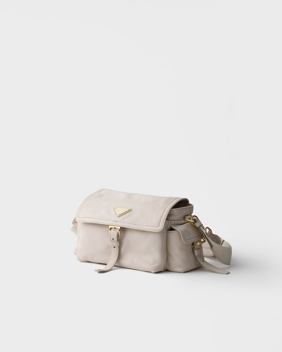 Thumbnail: Prada Explore medium shoulder bag with flap in chalk white nappa leather – view 3