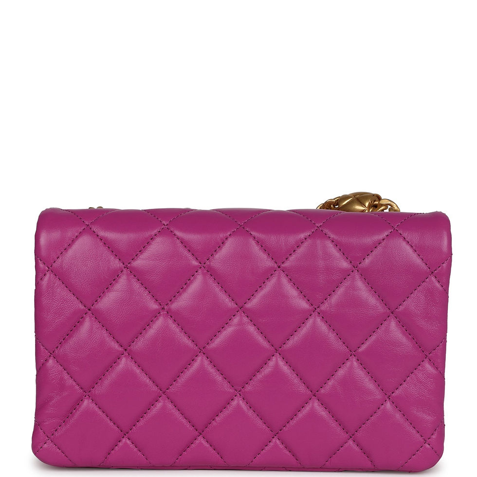 Thumbnail: Back view of the bag in glossy diamond-quilted purple calfskin leather