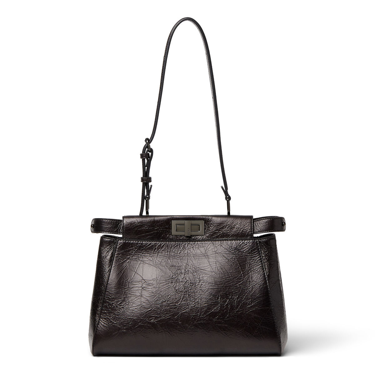 Fendi My Peekaboo Small bag in black crackled calfskin – front view