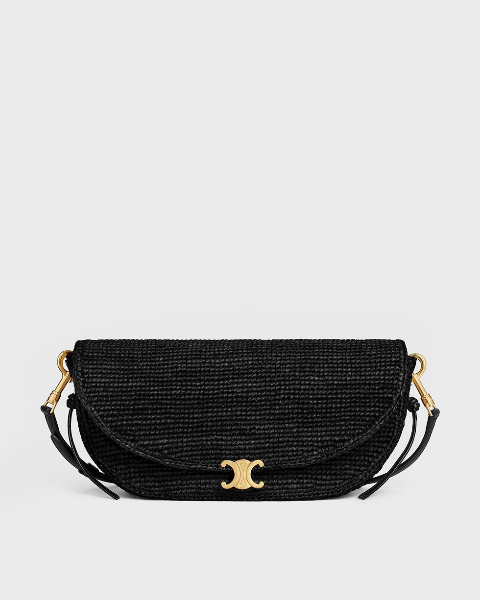 Celine Soft Triomphe Little Halfmoon bag in black raffia and lambskin – front view