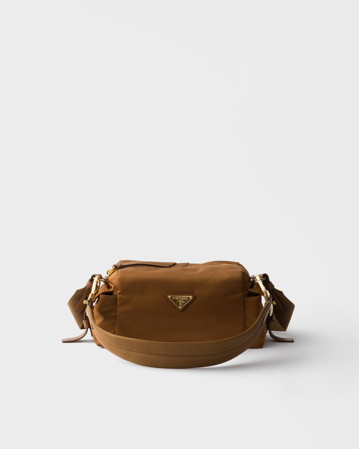 Prada Explore small bag in brandy Re-Nylon and leather – front view