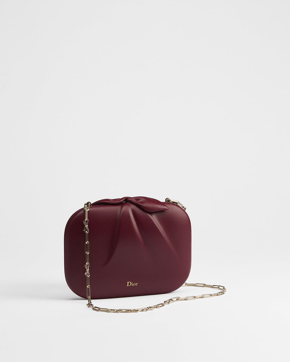 Thumbnail: Dior Petit Dîner bag in red supple calfskin – three-quarter view with chain