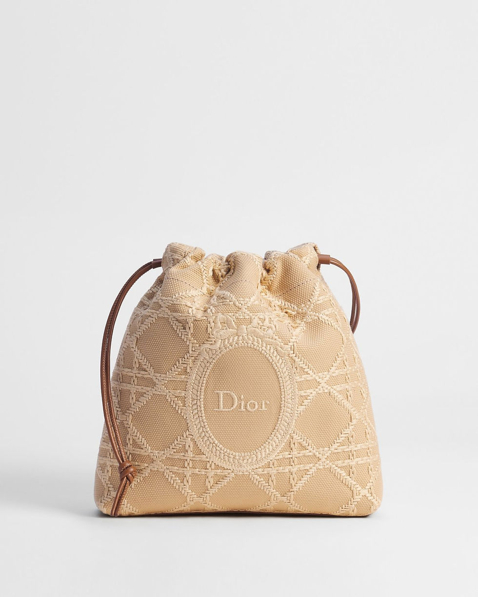 Dior Blooming mini bucket bag in beige Cannage canvas – front view