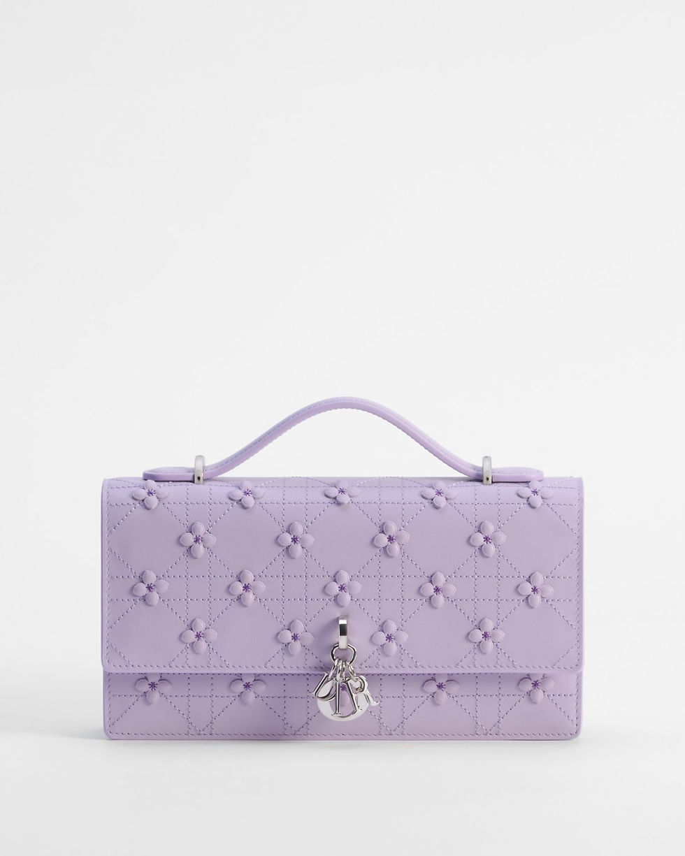 Dior My Dior Mini Bag in Lilas lilac Cannage lambskin with Hortensia embroidery – front view