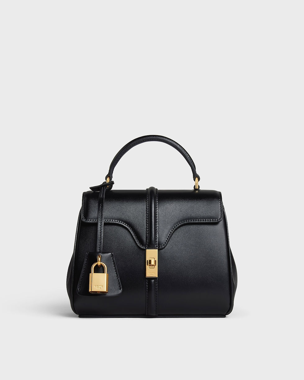 Celine Mini 16 bag in black satinated calfskin – front view