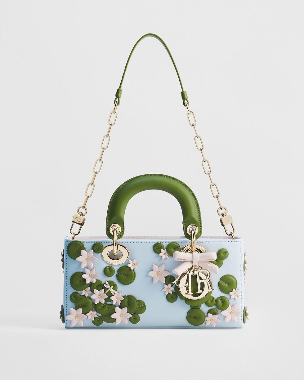 Dior Small Lady D-Joy bag in blue Dior Water Lily embroidered lambskin – view 2