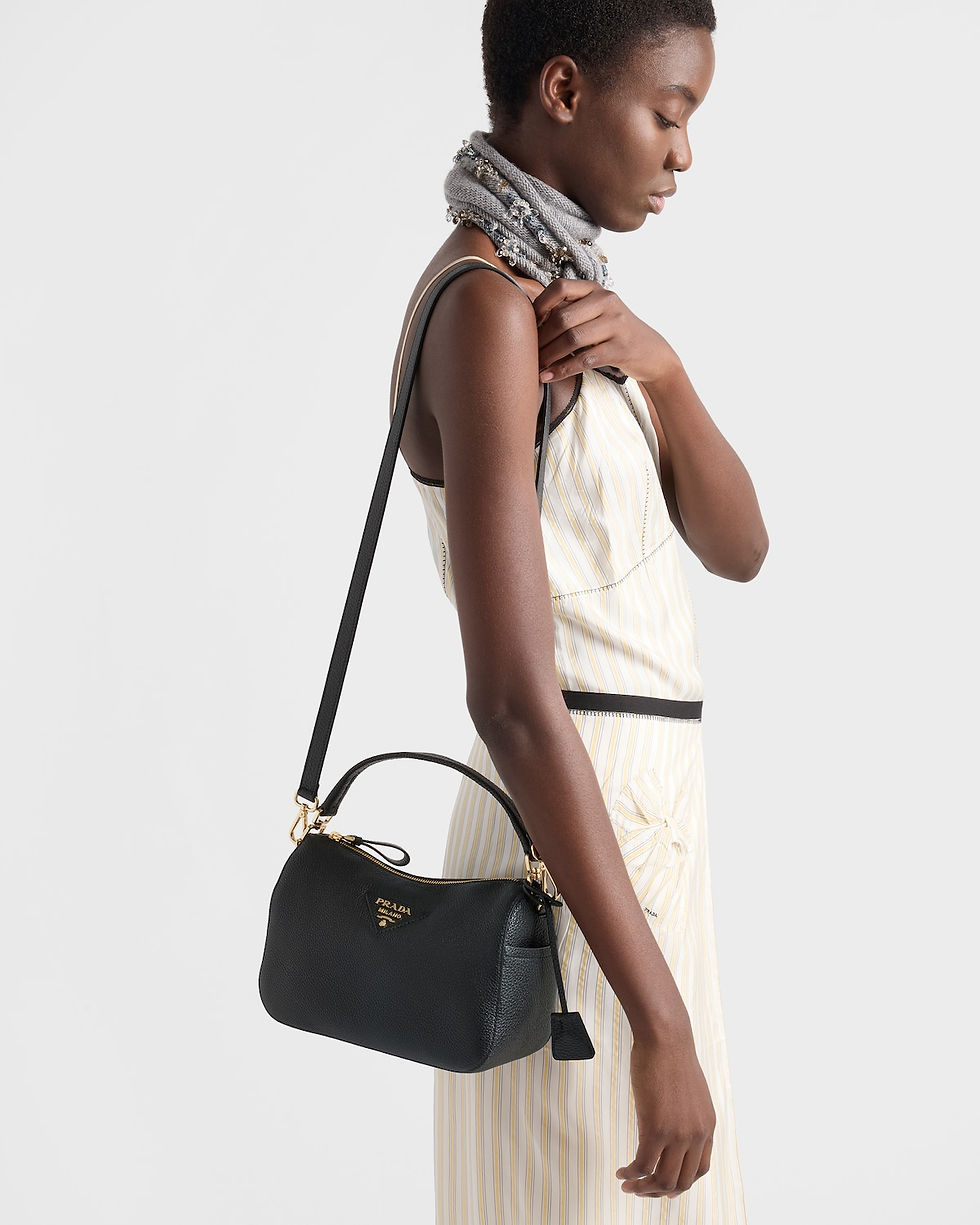 Prada small shoulder bag in black calfskin with Re-Nylon interior – view 2
