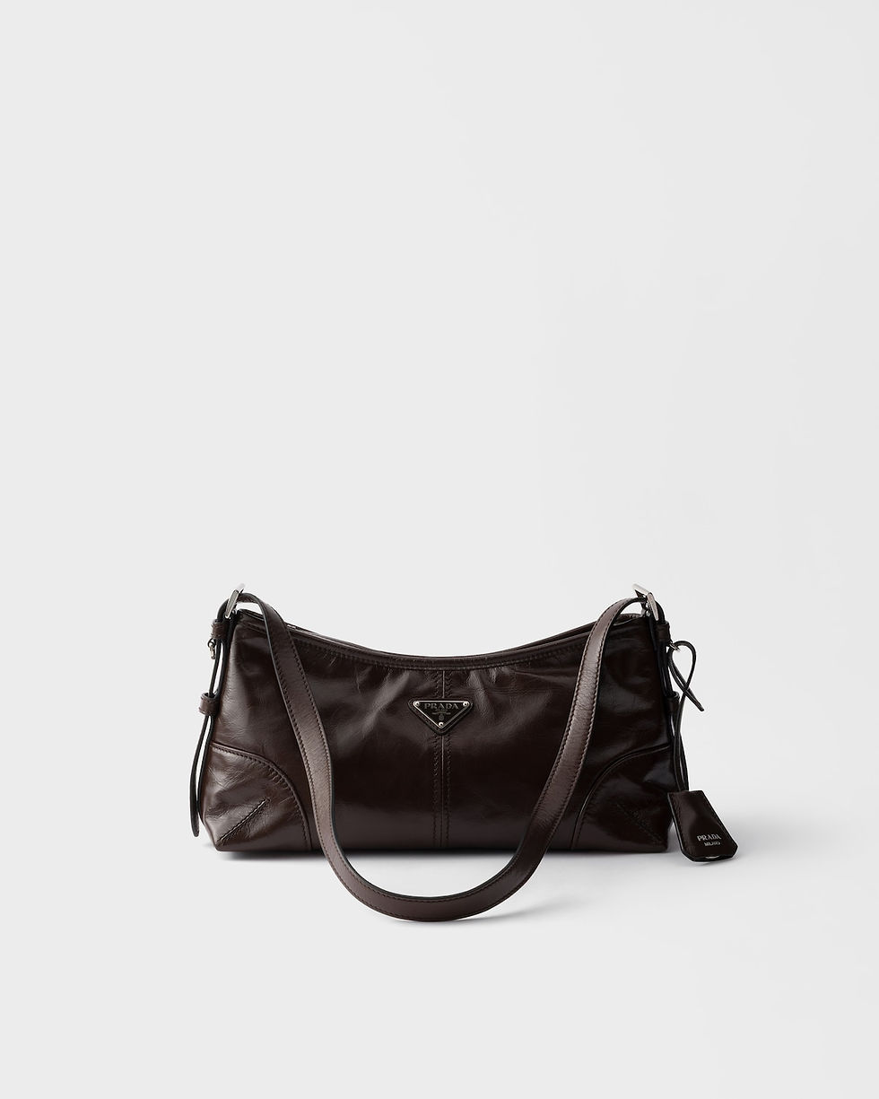 Prada Aimée medium shoulder bag in dark brown shiny leather – front view