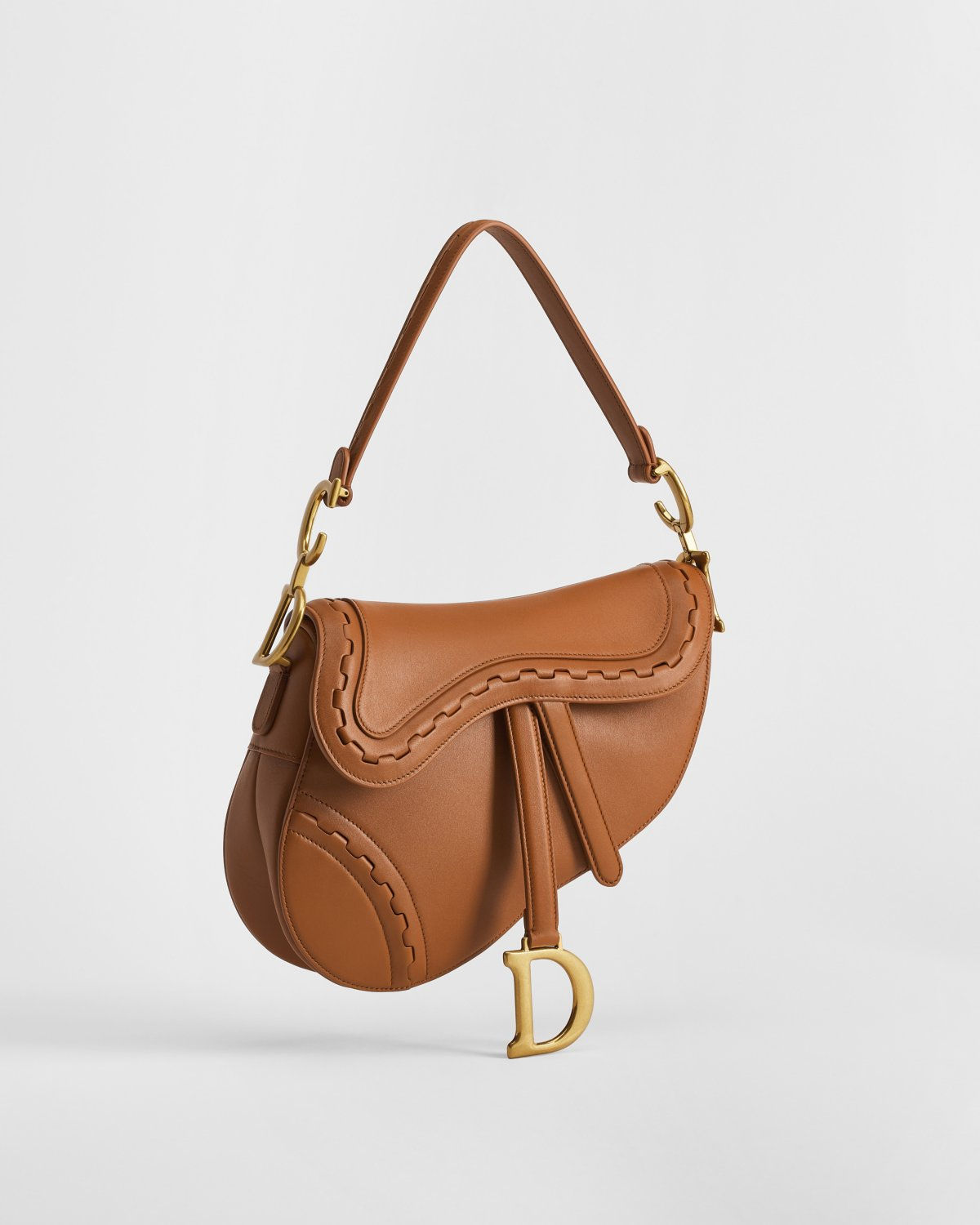 Dior Saddle Bag with Strap in Marron Bobby Brown Marquetry Calfskin – front view
