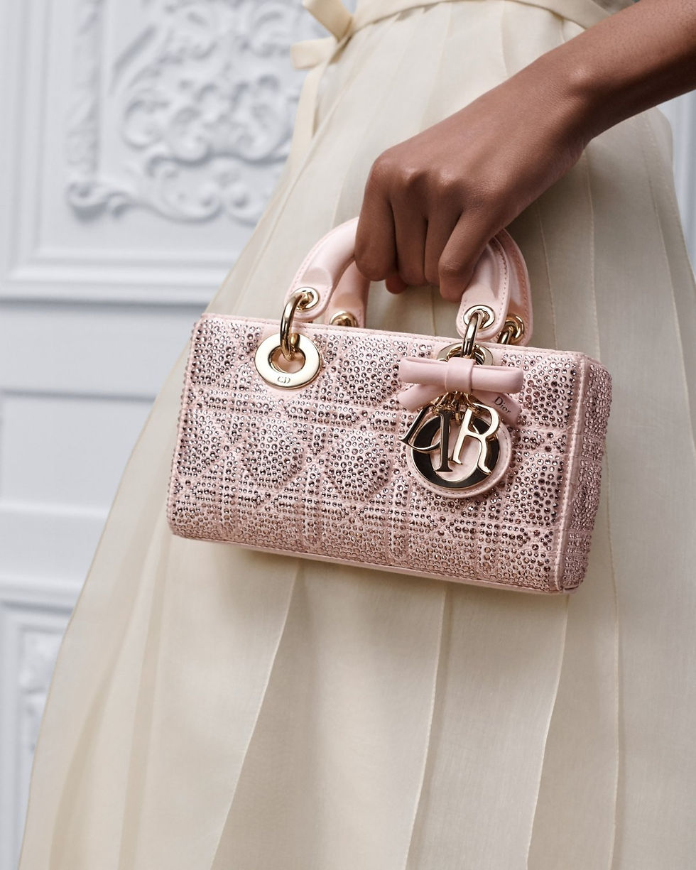 Thumbnail: Dior Mini Lady D-Joy bag in pale pink strass Cannage satin – view 2