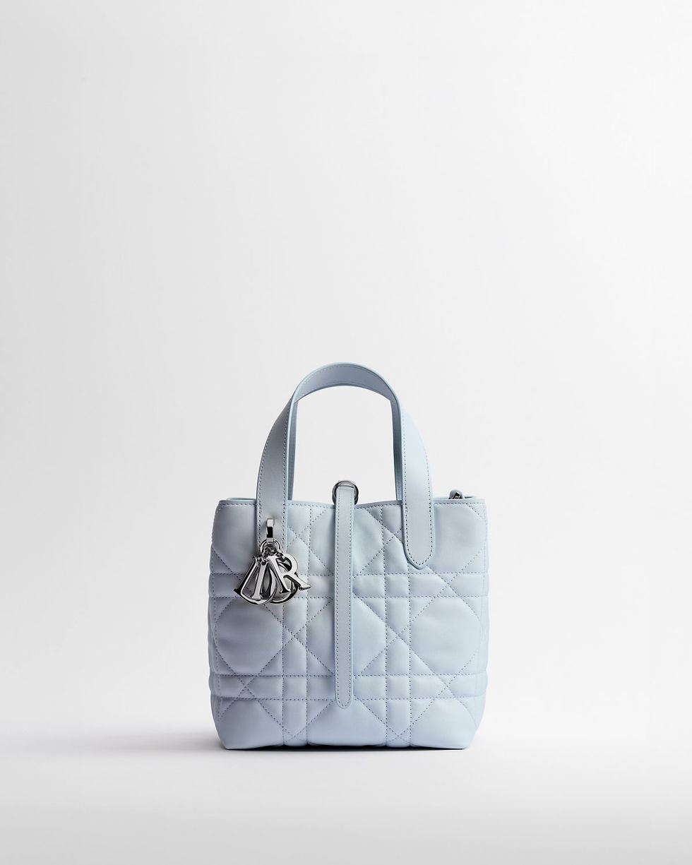 Dior Small Toujours Vertical Tote bag in Ice Blue calfskin – front view