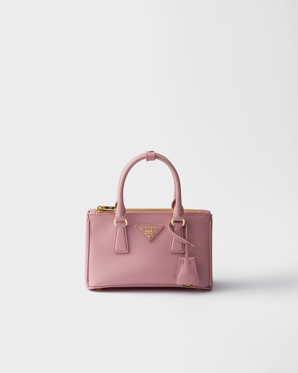 Prada Galleria elongated mini bag in peach Saffiano leather – front view