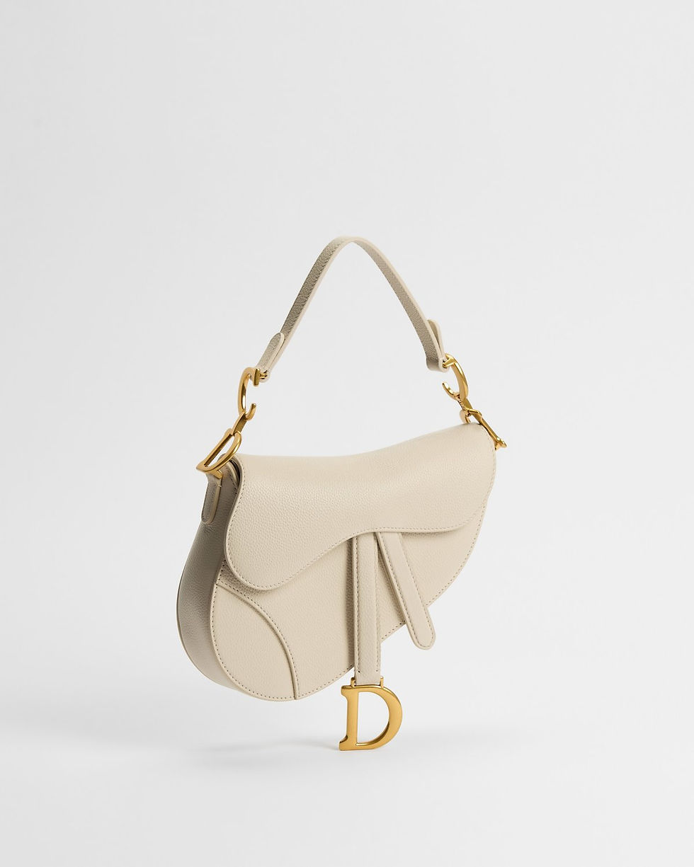Dior Small Saddle Bag with Strap in Craie Beige Grained Calfskin – front view