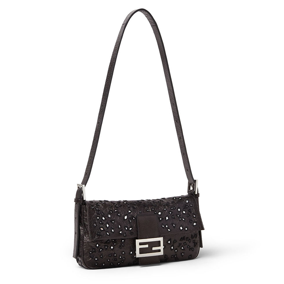 Thumbnail: Fendi Baguette 26424 bag in black mirror-embroidered calfskin – view 4