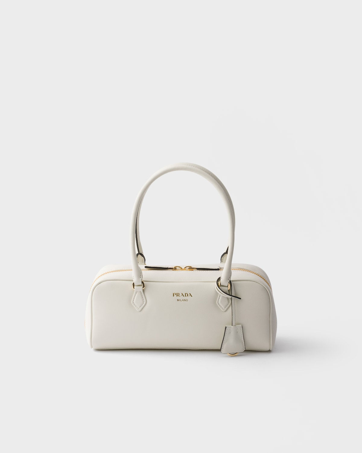 Prada medium top-handle bag in white leather – front view
