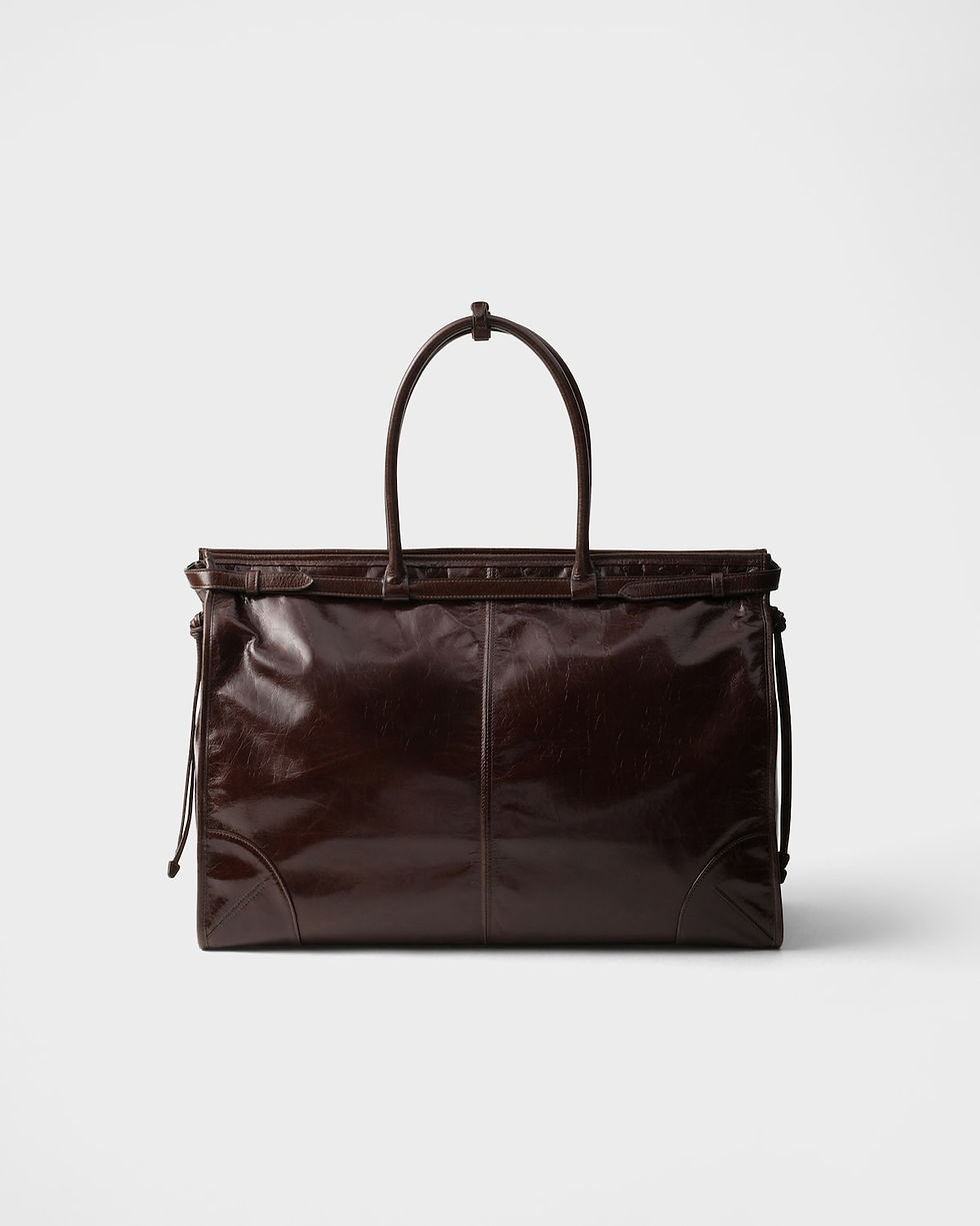 Thumbnail: Prada Bonnie tote bag in dark brown calfskin – back view