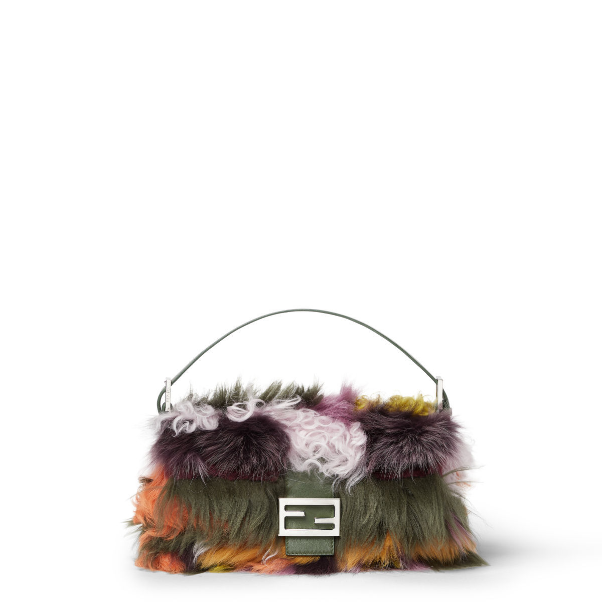 Fendi Baguette 26424 bag in multicolour inlaid shearling – front view