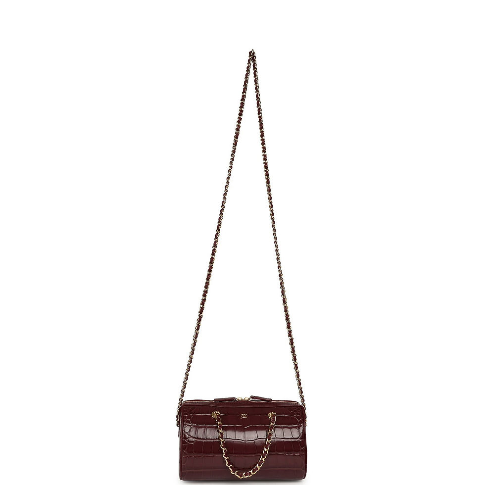 Thumbnail: Chanel Mini Timeless Barrel bag in croc-embossed calfskin with strap extended fully