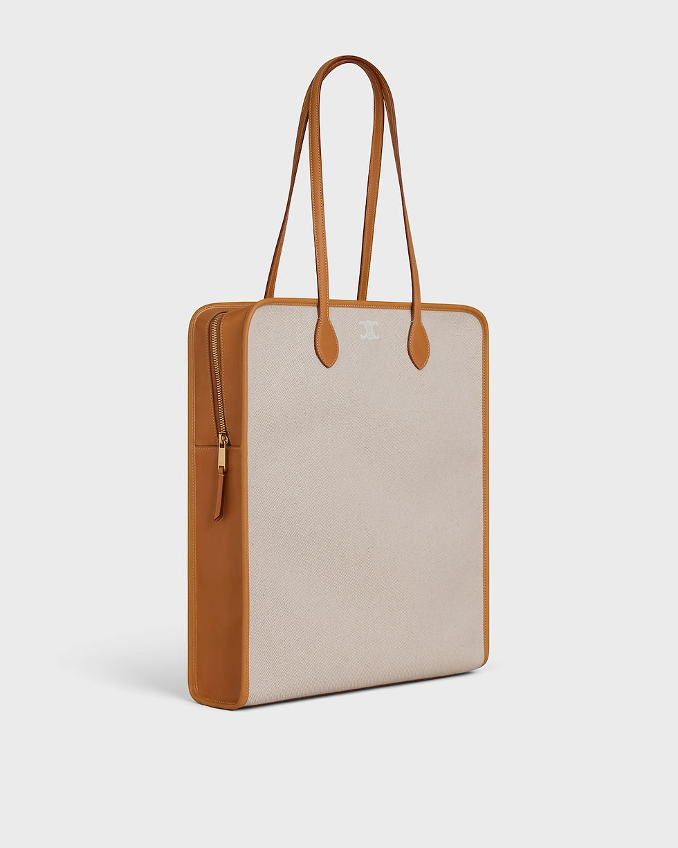 Thumbnail: Celine Tall Cabas bag in natural and tan textile and calfskin – view 2