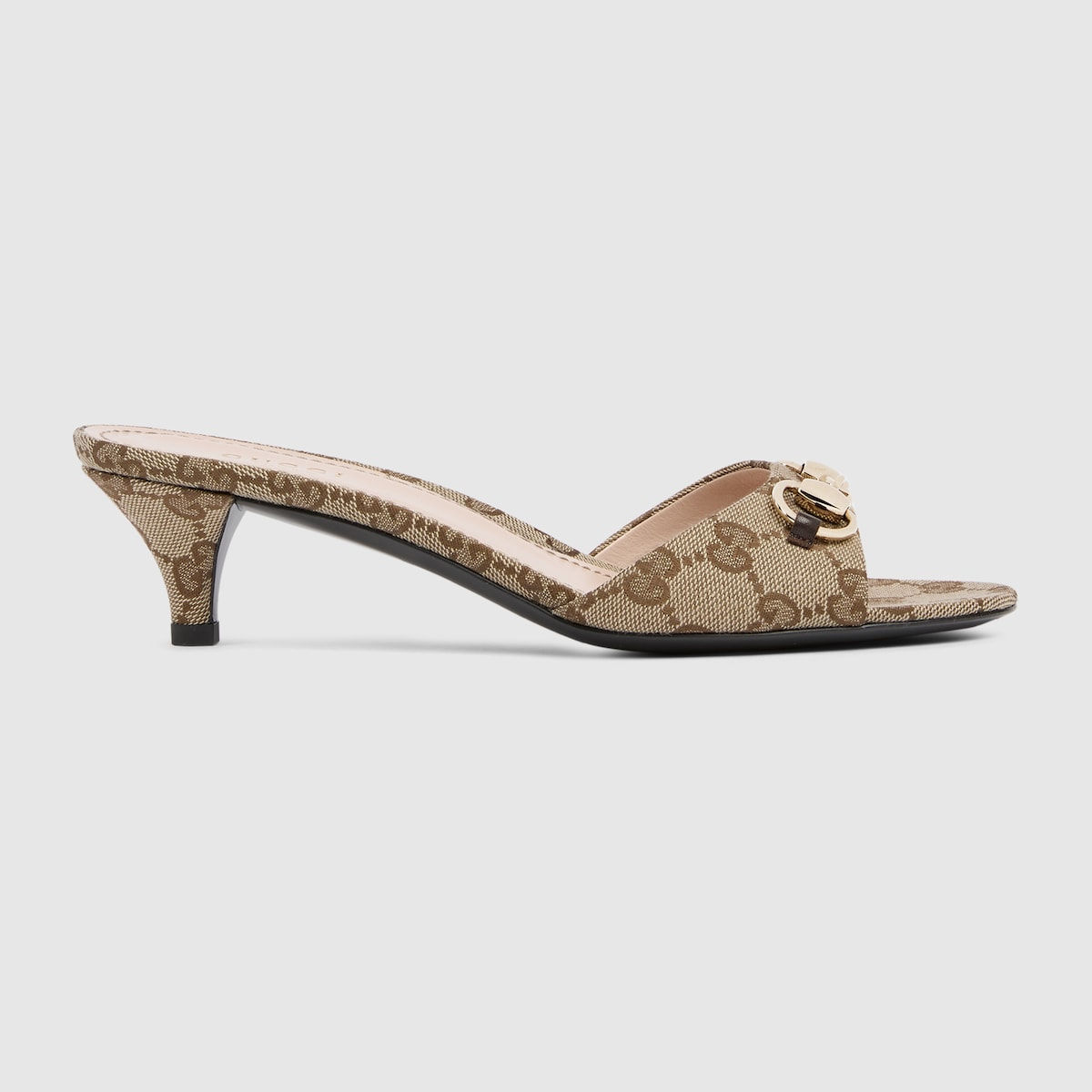 Gucci Women's slide sandal with Horsebit - beige and brown GG canvas