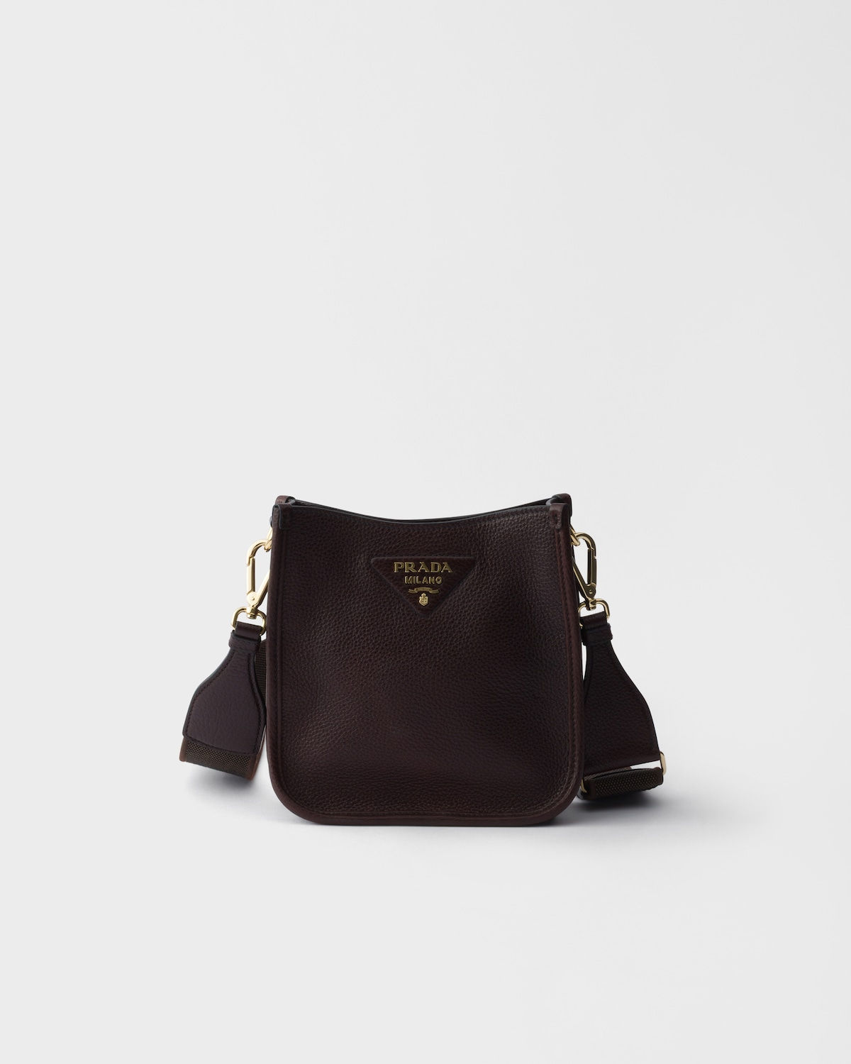 Prada mini flap shoulder bag in dark brown calfskin – front view