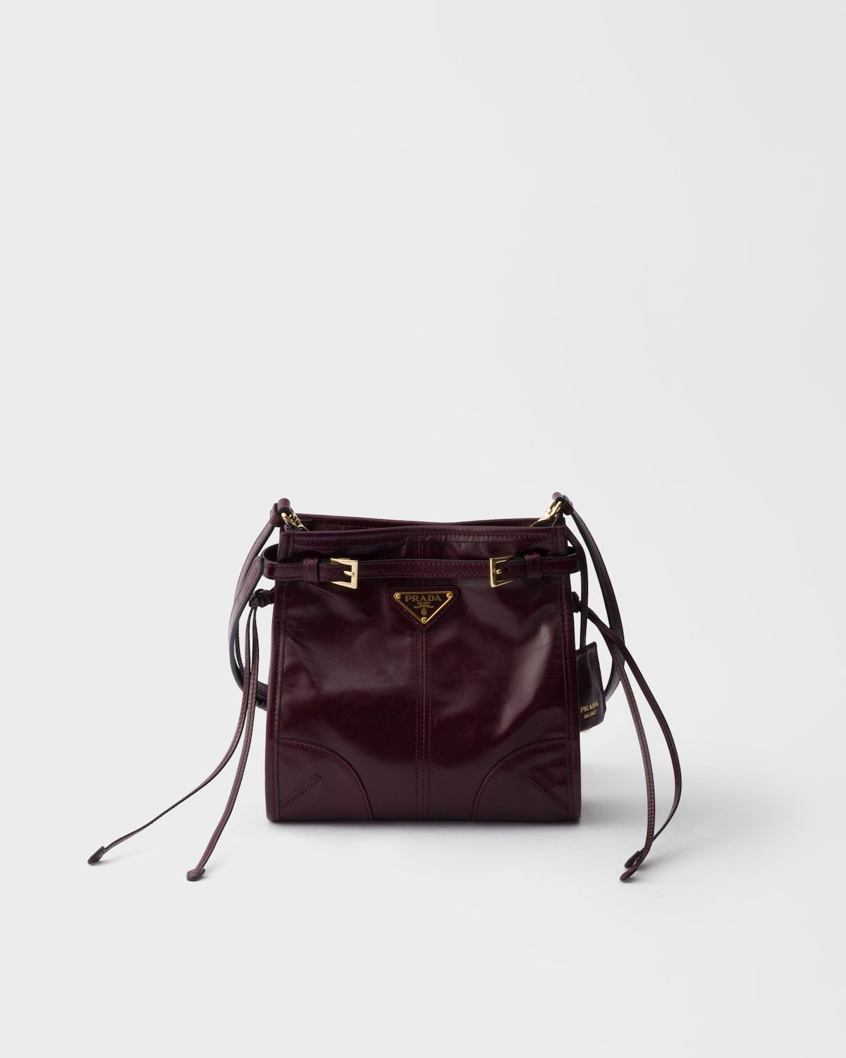 Prada Bonnie mini shoulder bag in burgundy calfskin – front view