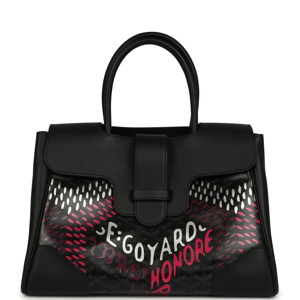 Goyard Saigon tote in Jet Black multicolour Goyardine canvas, Charismatic Chevron print, front view