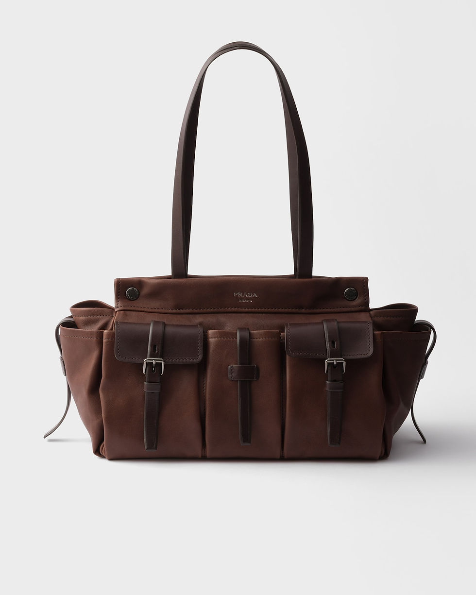 Prada Route large tote bag in cocoa brown buffalo leather – front view