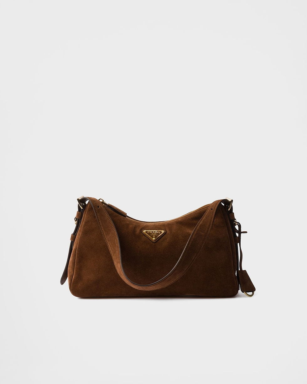 Prada Aimée medium shoulder bag in cocoa brown suede – front view