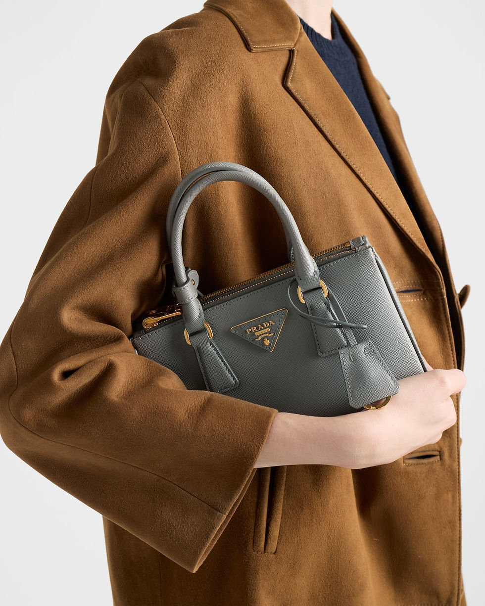 Prada Galleria elongated mini bag in slate gray Saffiano leather – view 2