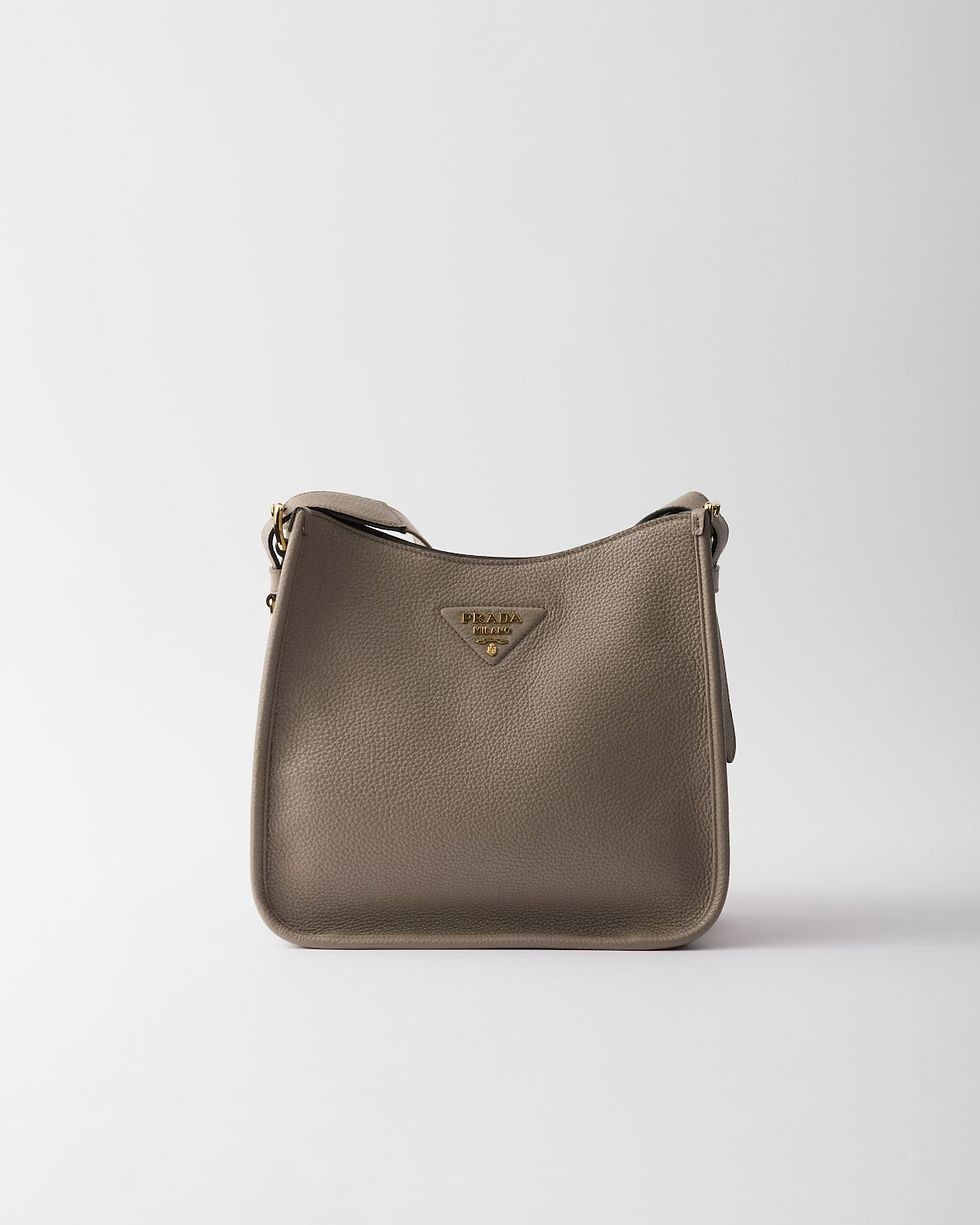 Prada medium flap shoulder bag in clay gray leather – front view