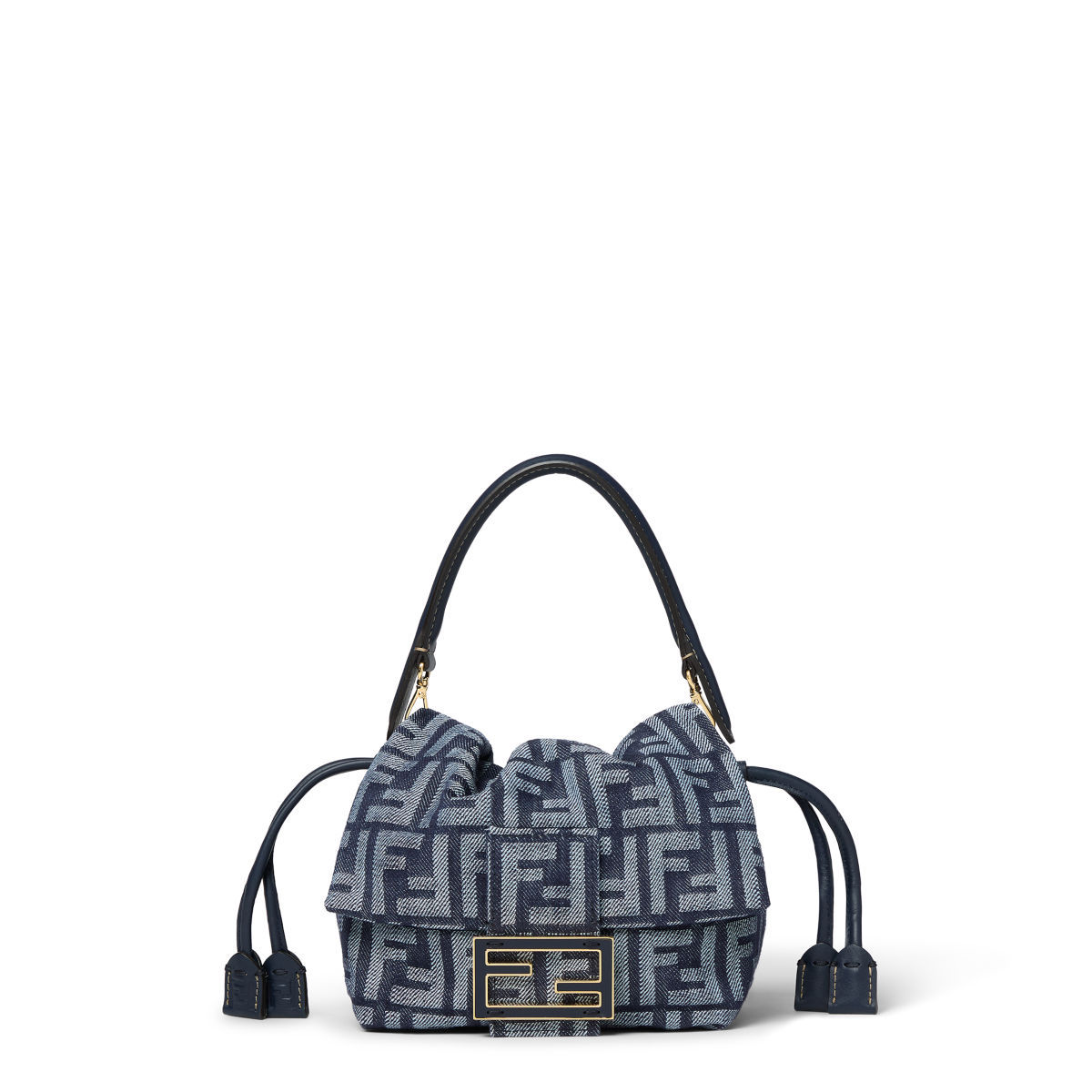 Fendi Baguette Soft Small bag in dark blue denim-effect FF jacquard – front view