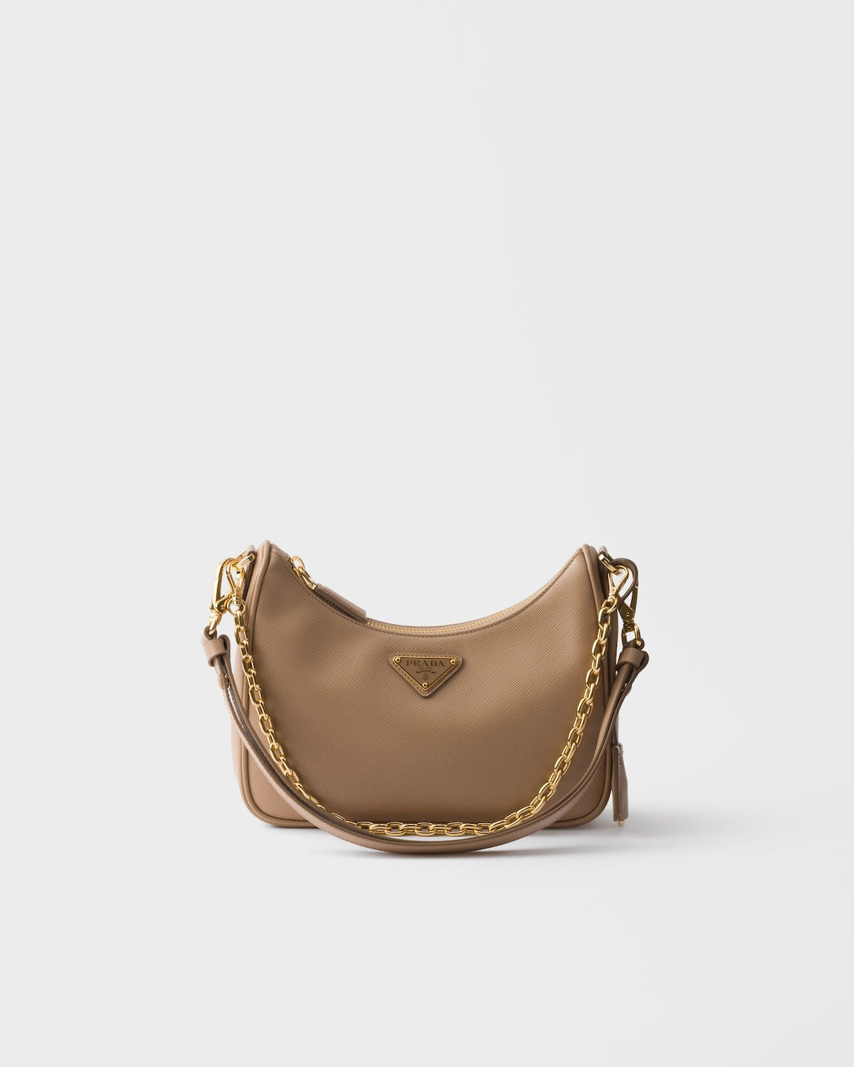 Prada Re-Edition mini bag in cameo beige Saffiano leather – front view