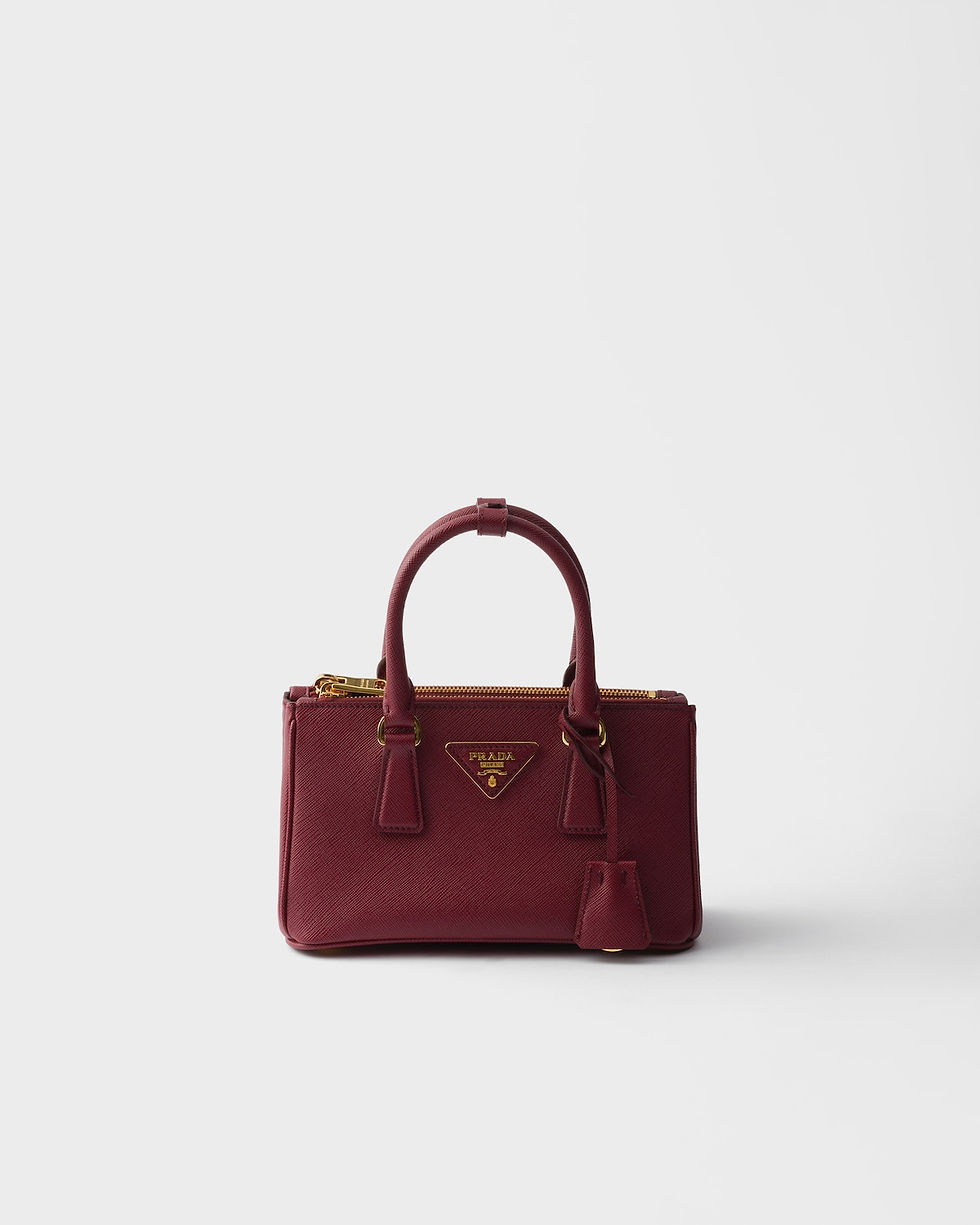 Prada Galleria elongated mini bag in crimson Saffiano leather – front view