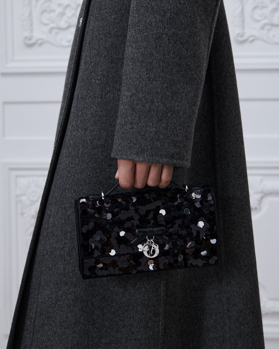 Thumbnail: Dior My Dior Mini Bag with Bow in Black PolkaDior Sequin-Embroidered Lambskin – view 2