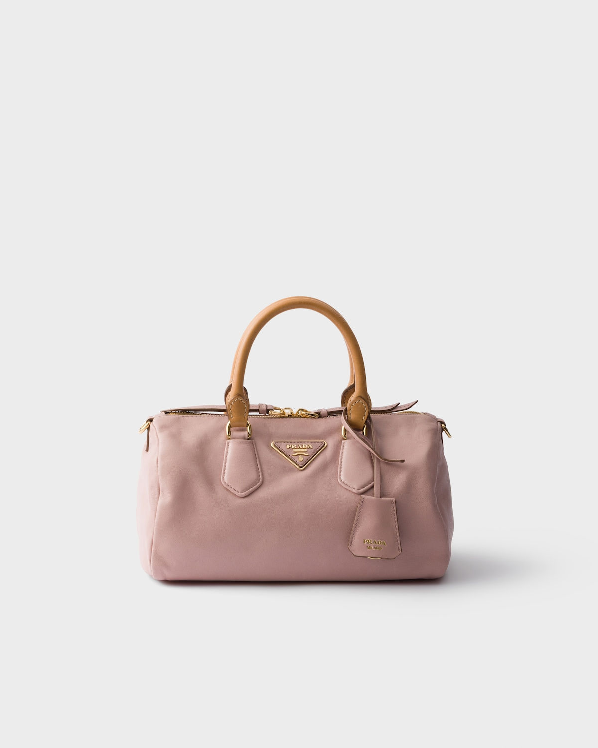 Prada Evasion small top-handle bag in rosy blush leather – front view