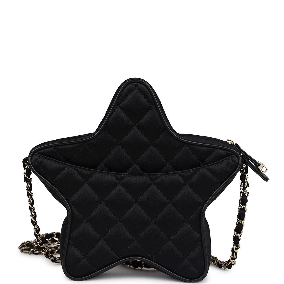 Thumbnail: Rear view of the black star-shaped bag with its plain quilted satin panel
