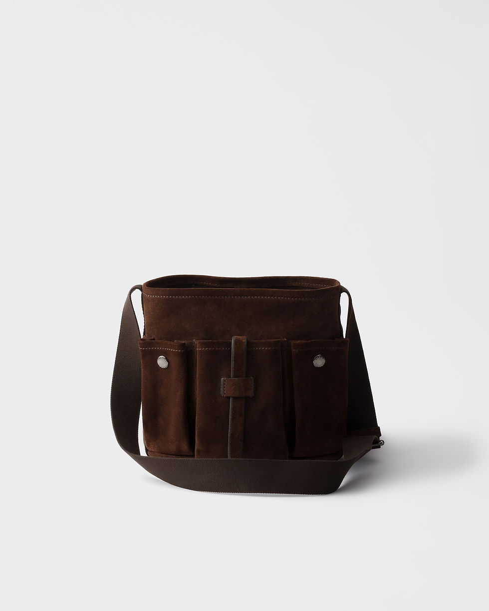Thumbnail: Prada Route mini bucket bag in dark brown suede – view 3
