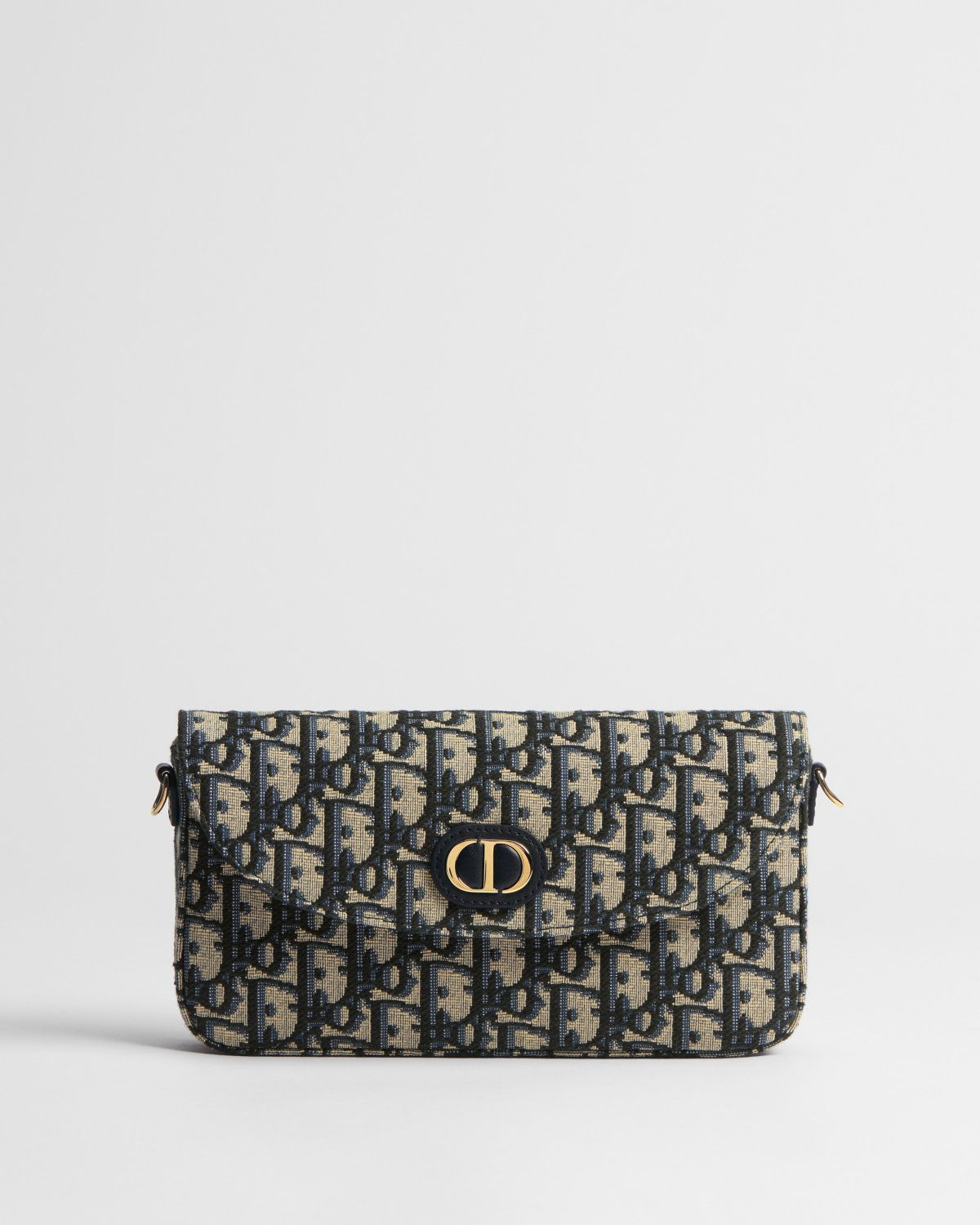 Dior 30 Montaigne Pouch with Chain in blue Dior Oblique jacquard – front view