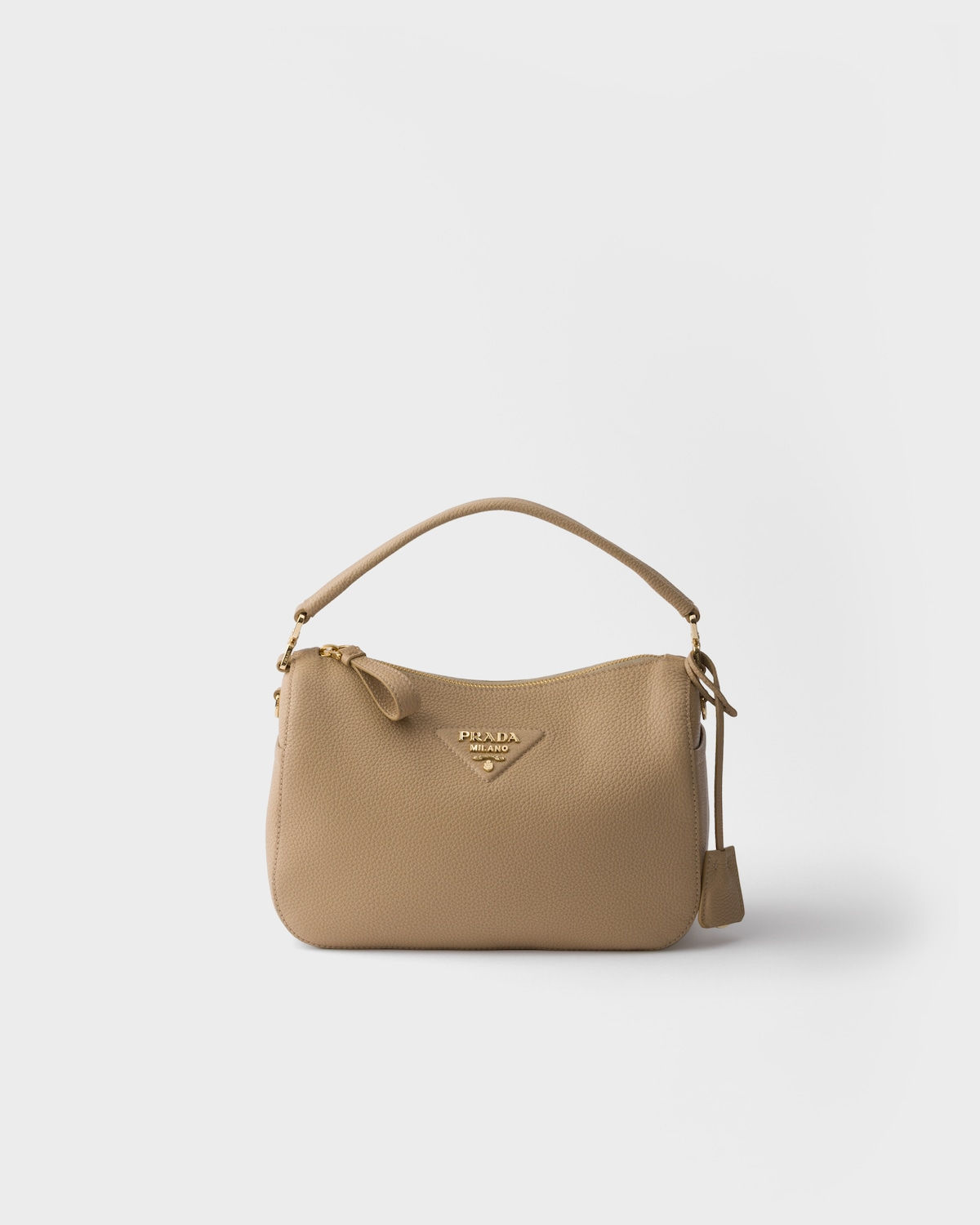 Prada small shoulder bag in sand beige calfskin – front view